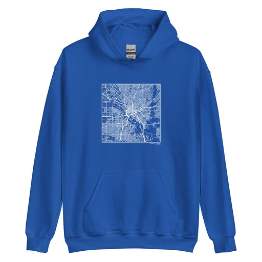 Dallas Texas  Map Unisex Hoodie Sweater with City inscription in Royal Blue