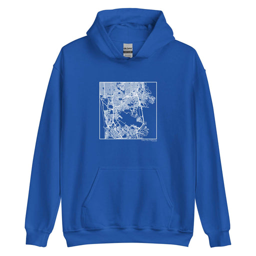 Daly City California  Map Unisex Hoodie Sweater with City inscription in Royal Blue