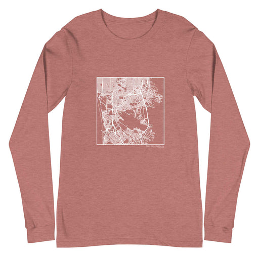 Daly City California  Map Unisex Long-Sleeve T-shirt with City inscription in Heather Mauve
