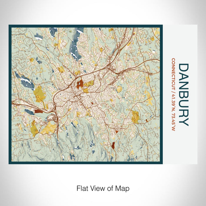 Rendered View of Danbury Connecticut Map on 20oz Stainless Steel Insulated Bottle with Bamboo Top with printed woodblock style map