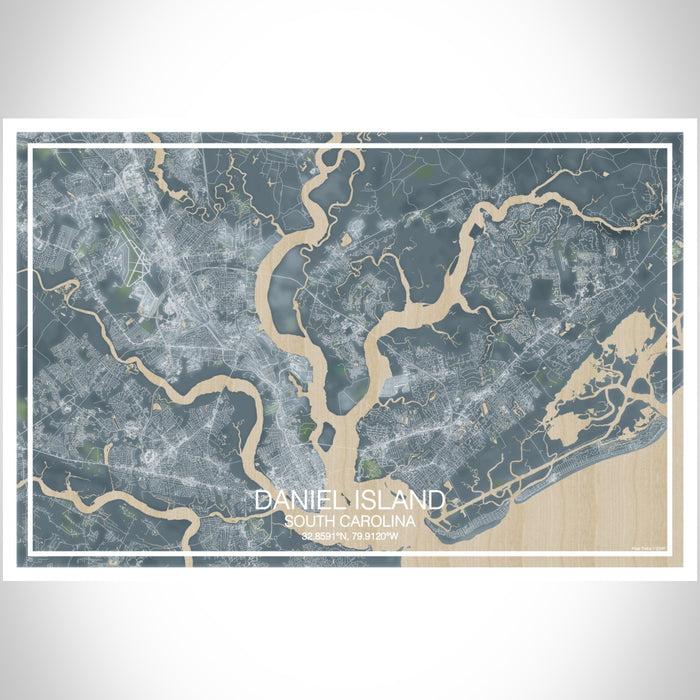 Daniel Island South Carolina Map Print Landscape Orientation in Afternoon Style With Shaded Background