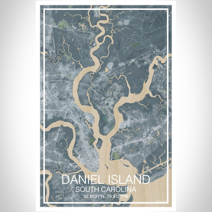 Daniel Island South Carolina Map Print Portrait Orientation in Afternoon Style With Shaded Background