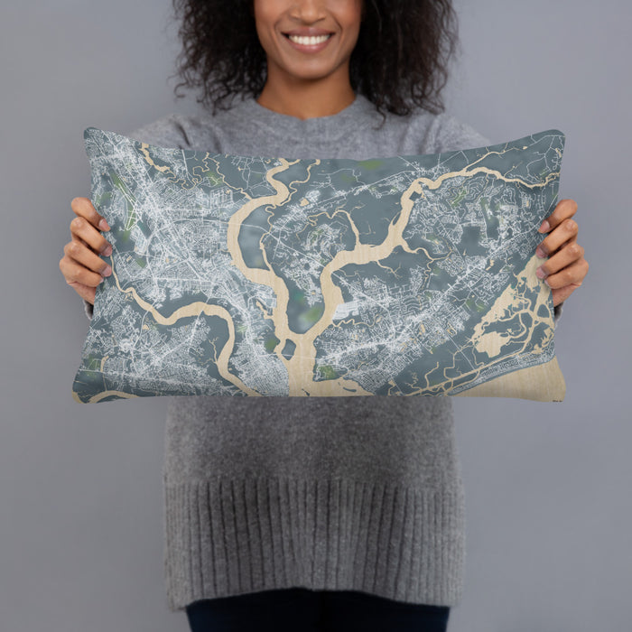 Person holding 20x12 Custom Daniel Island South Carolina Map Throw Pillow in Afternoon