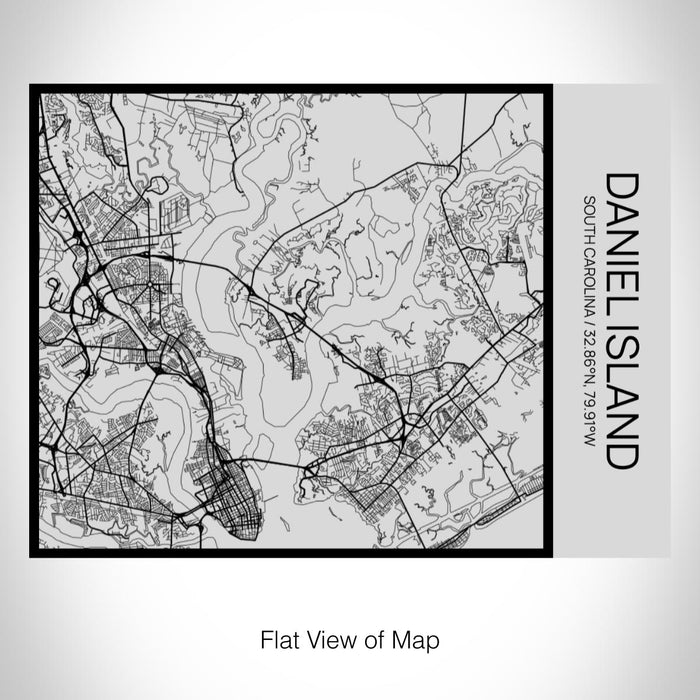 Rendered View of Daniel Island South Carolina Map on 20oz Stainless Steel Insulated Bottle with Bamboo Top with printed Tactile Lines Map in Black