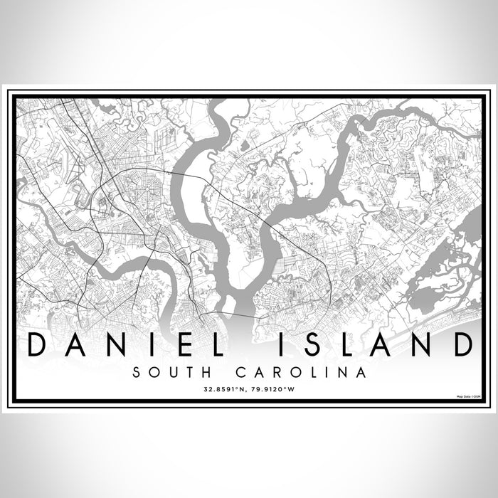 Daniel Island South Carolina Map Print Landscape Orientation in Classic Style With Shaded Background