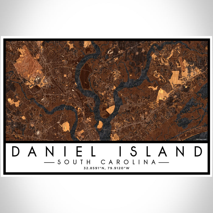 Daniel Island South Carolina Map Print Landscape Orientation in Ember Style With Shaded Background