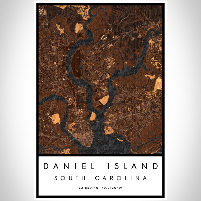 Daniel Island South Carolina Map Print Portrait Orientation in Ember Style With Shaded Background