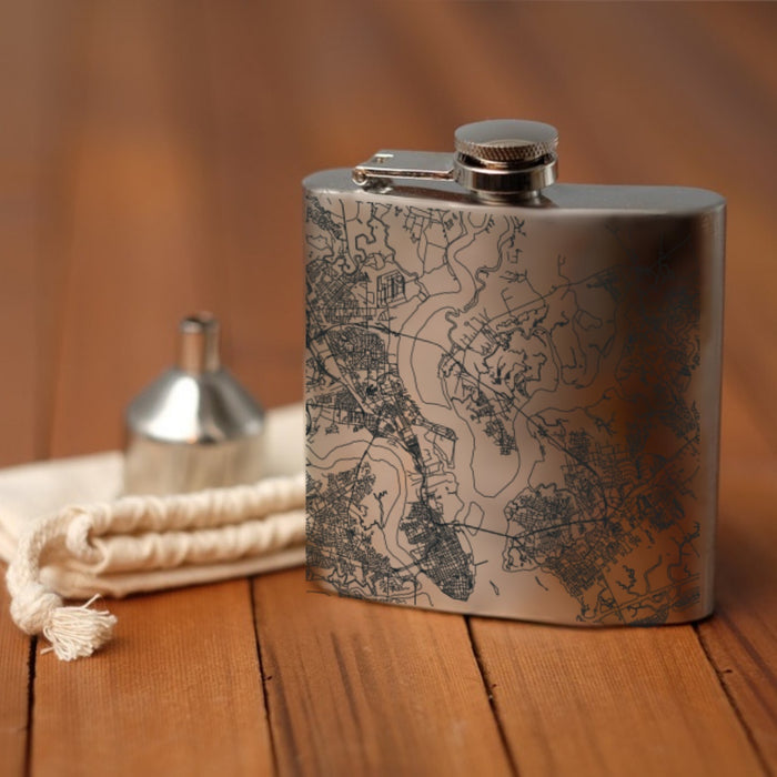 Daniel Island South Carolina Custom City Map Inscription Coordinates on 6oz Stainless Steel Flask