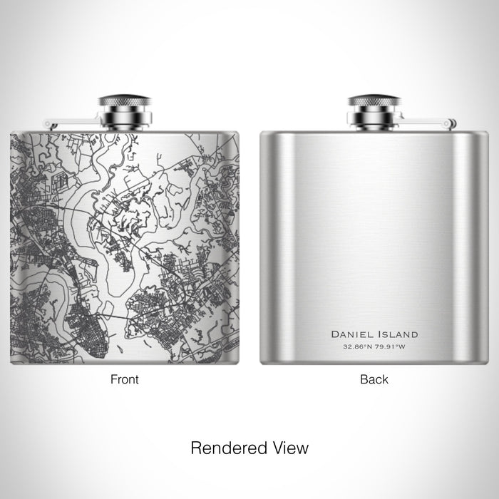 Rendered View of Daniel Island South Carolina Map on 6oz Stainless Steel Flask