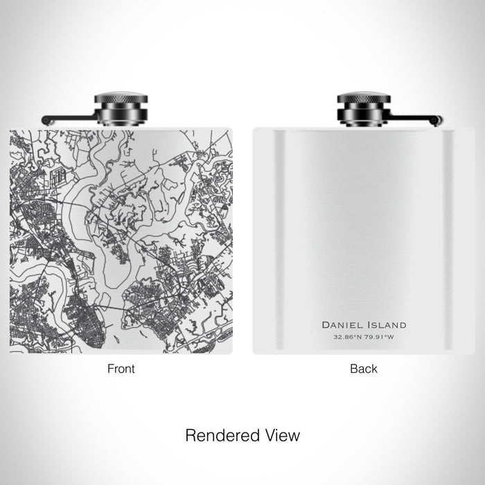 Rendered View of Daniel Island South Carolina Map on 6oz Stainless Steel Flask in White