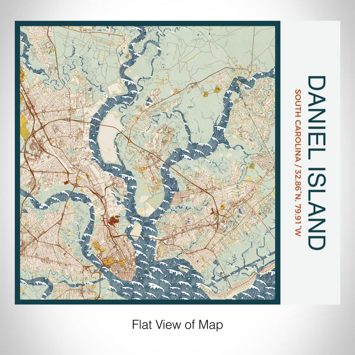 Rendered View of Daniel Island South Carolina Map on 17oz Stainless Steel Insulated Tumbler in Woodblock Map Style