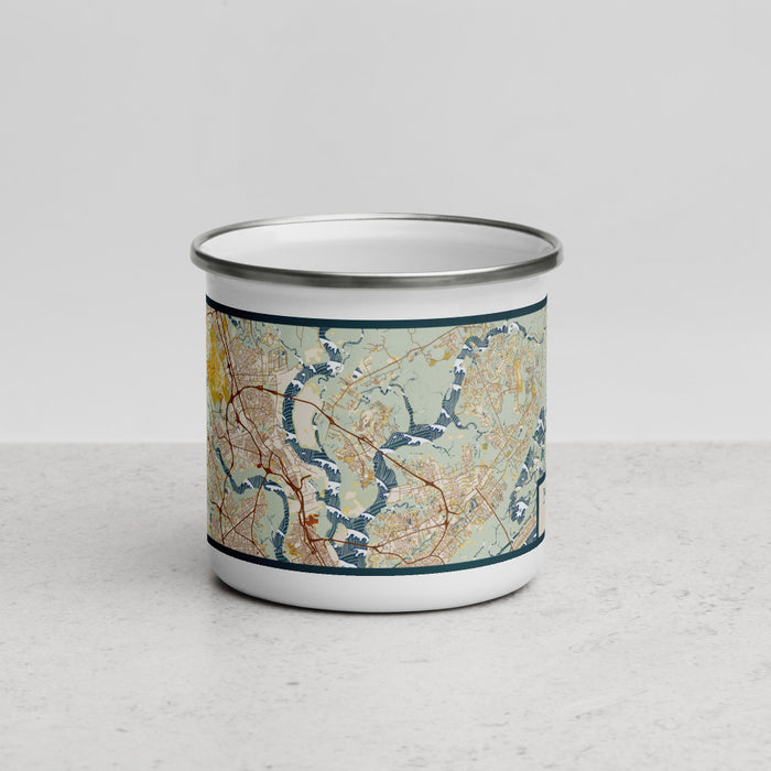 Front View Custom Daniel Island South Carolina Map Enamel Mug in Woodblock