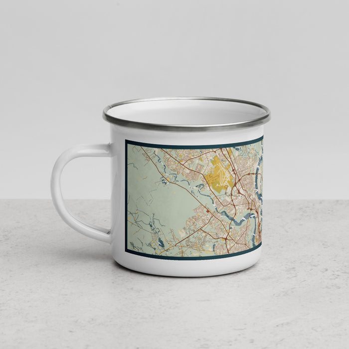 Left View Custom Daniel Island South Carolina Map Enamel Mug in Woodblock