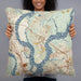 Person holding 22x22 Custom Daniel Island South Carolina Map Throw Pillow in Woodblock