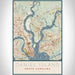 Daniel Island South Carolina Map Print Portrait Orientation in Woodblock Style With Shaded Background