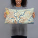 Person holding 20x12 Custom Daniel Island South Carolina Map Throw Pillow in Woodblock