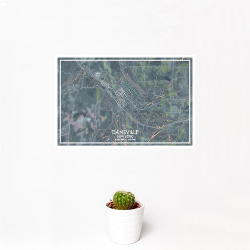 12x18 Dansville New York Map Print Landscape Orientation in Afternoon Style With Small Cactus Plant in White Planter