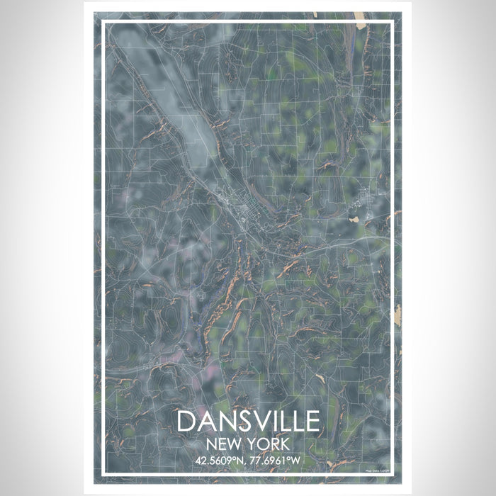 Dansville New York Map Print Portrait Orientation in Afternoon Style With Shaded Background