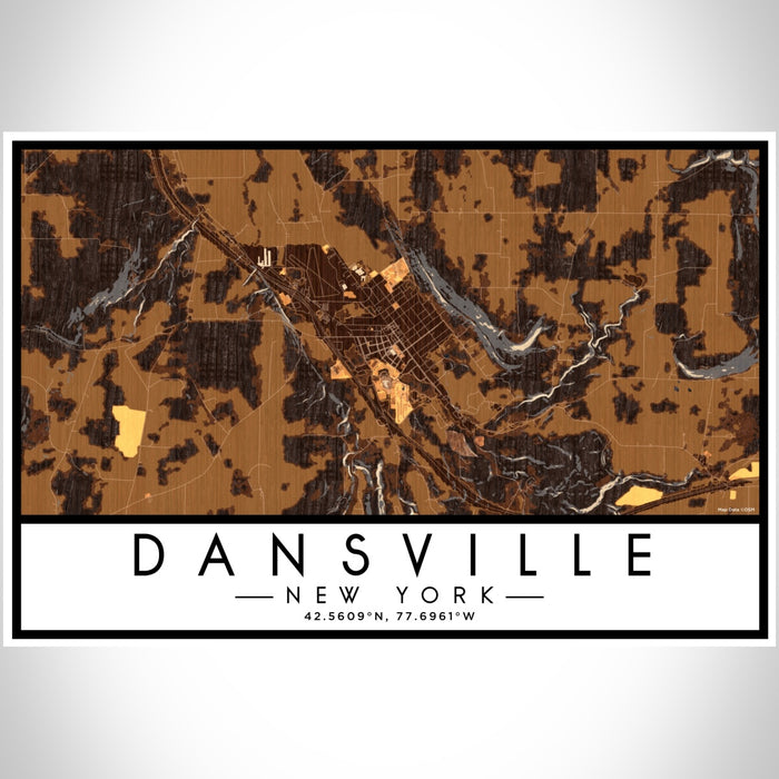 Dansville New York Map Print Landscape Orientation in Ember Style With Shaded Background