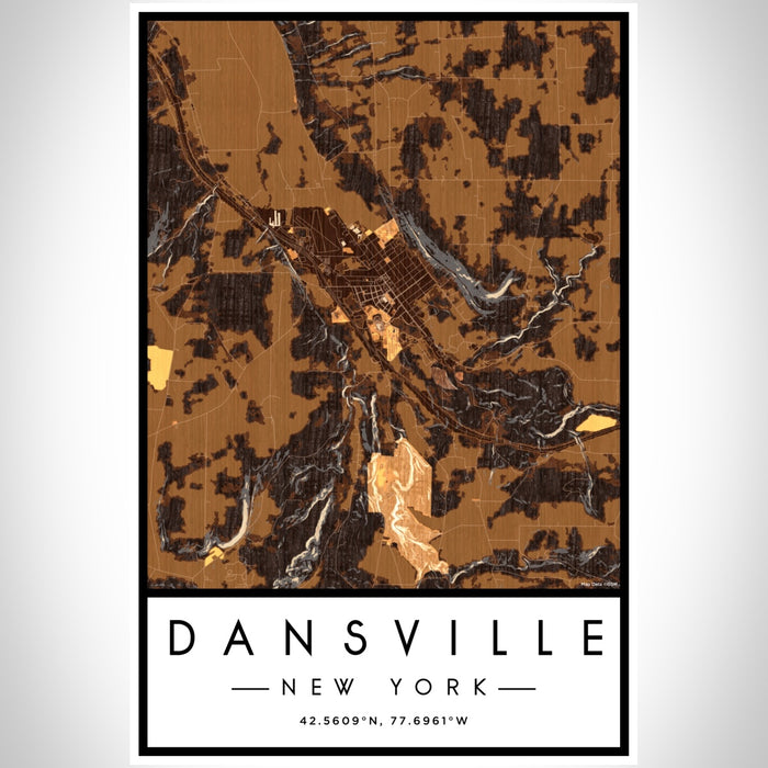 Dansville New York Map Print Portrait Orientation in Ember Style With Shaded Background