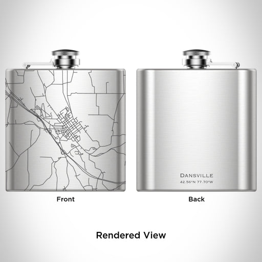 Rendered View of Dansville New York Map Engraving on 6oz Stainless Steel Flask