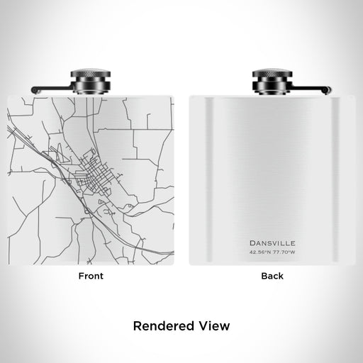 Rendered View of Dansville New York Map Engraving on 6oz Stainless Steel Flask in White