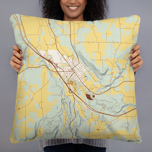 Person holding 22x22 Custom Dansville New York Map Throw Pillow in Woodblock