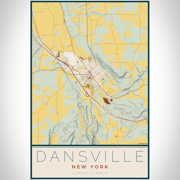 Dansville New York Map Print Portrait Orientation in Woodblock Style With Shaded Background