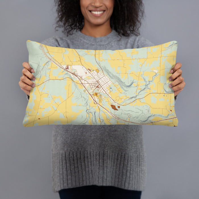 Person holding 20x12 Custom Dansville New York Map Throw Pillow in Woodblock