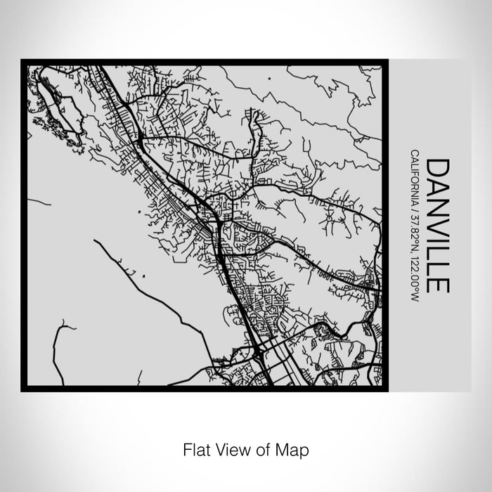 Rendered View of Danville California Map on 20oz Stainless Steel Insulated Bottle with Bamboo Top with printed Tactile Lines Map in Black