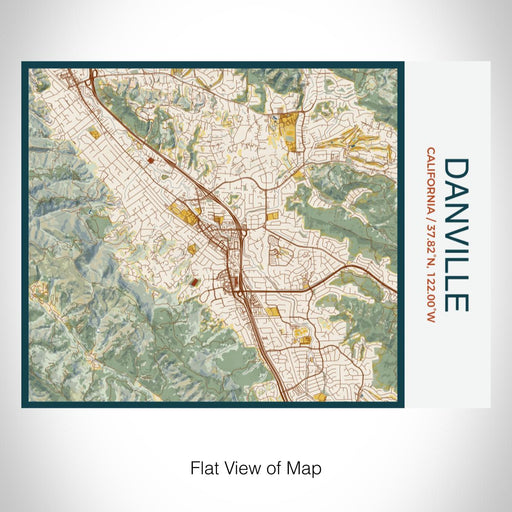 Rendered View of Danville California Map on 20oz Stainless Steel Insulated Bottle with Bamboo Top with printed woodblock style map