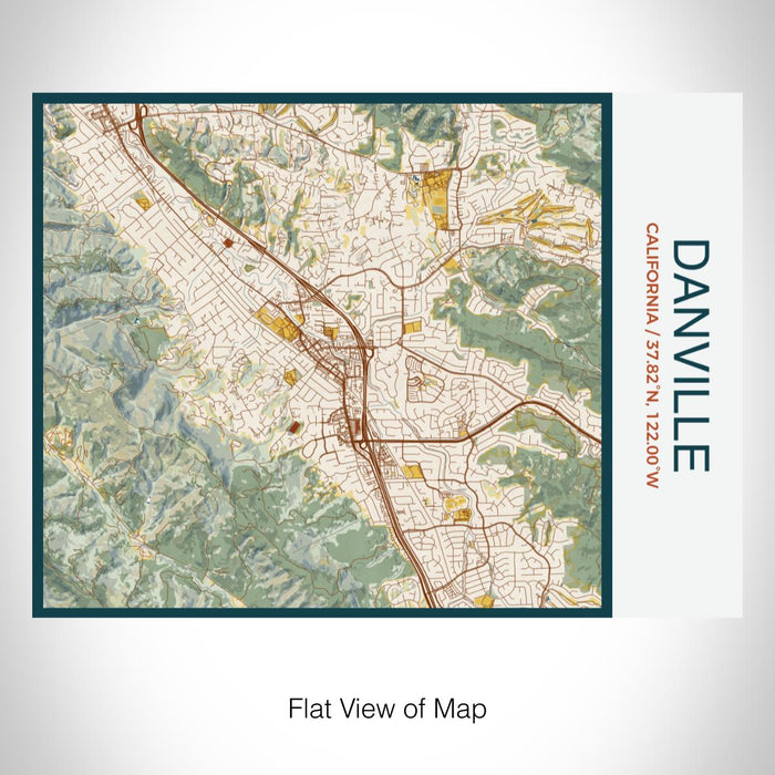Rendered View of Danville California Map on 20oz Stainless Steel Insulated Bottle with Bamboo Top with printed woodblock style map