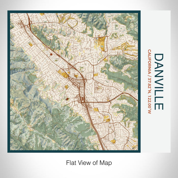 Rendered View of Danville California Map on 17oz Stainless Steel Insulated Tumbler in Woodblock Map Style