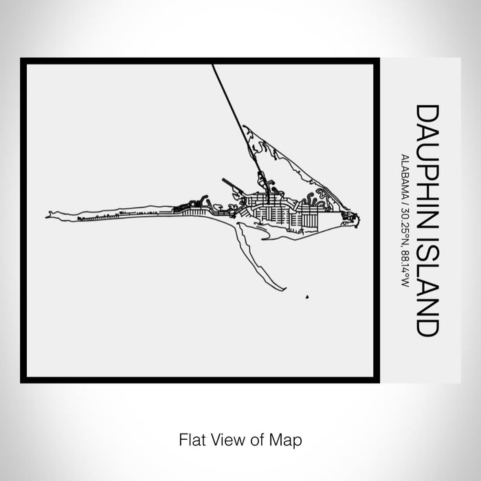 Rendered View of Dauphin Island Alabama Map on 20oz Stainless Steel Insulated Bottle with Bamboo Top in Matte White with printed Tactile Lines Map in Black