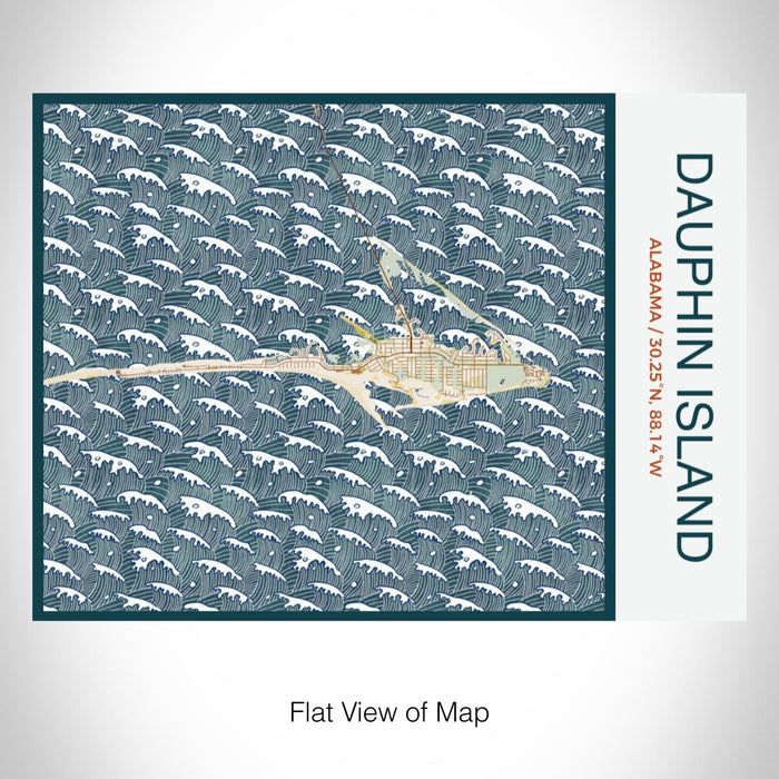 Rendered View of Dauphin Island Alabama Map on 20oz Stainless Steel Insulated Bottle with Bamboo Top with printed woodblock style map