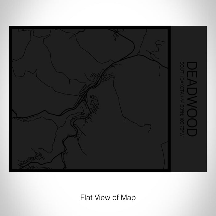 Rendered View of Deadwood South Dakota Map on 20oz Stainless Steel Insulated Bottle with Bamboo Top in Matte Black with printed Tactile Lines Map in Black