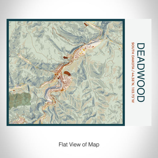 Rendered View of Deadwood South Dakota Map on 20oz Stainless Steel Insulated Bottle with Bamboo Top with printed woodblock style map