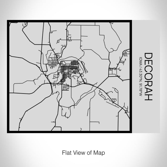 Rendered View of Decorah Iowa Map on 20oz Stainless Steel Insulated Bottle with Bamboo Top with printed Tactile Lines Map in Black