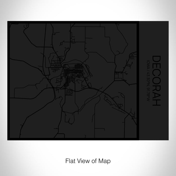 Rendered View of Decorah Iowa Map on 20oz Stainless Steel Insulated Bottle with Bamboo Top in Matte Black with printed Tactile Lines Map in Black