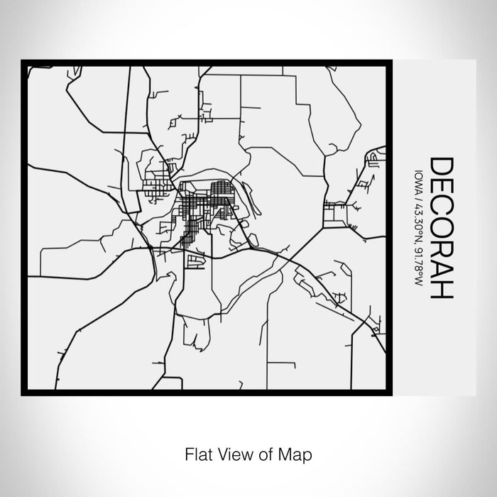 Rendered View of Decorah Iowa Map on 20oz Stainless Steel Insulated Bottle with Bamboo Top in Matte White with printed Tactile Lines Map in Black