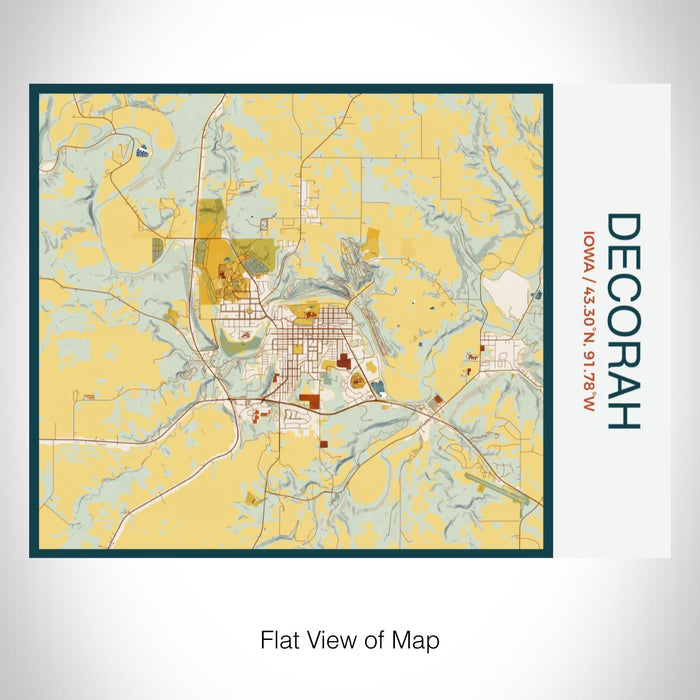 Rendered View of Decorah Iowa Map on 20oz Stainless Steel Insulated Bottle with Bamboo Top with printed woodblock style map