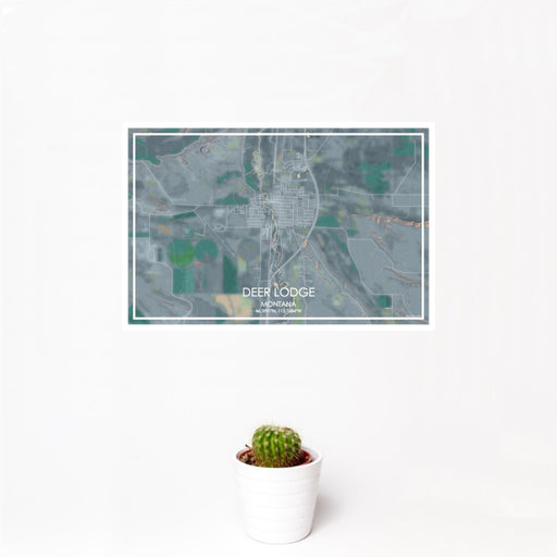 12x18 Deer Lodge Montana Map Print Landscape Orientation in Afternoon Style With Small Cactus Plant in White Planter