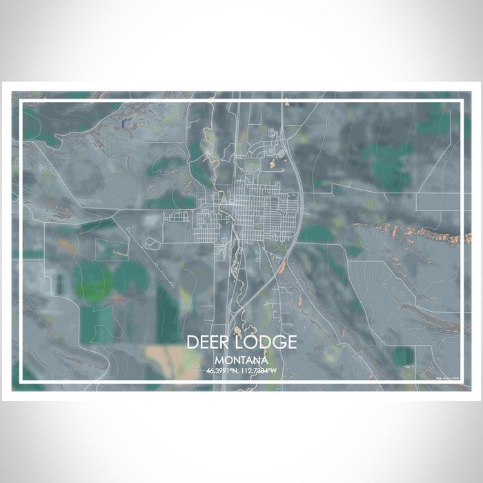 Deer Lodge Montana Map Print Landscape Orientation in Afternoon Style With Shaded Background