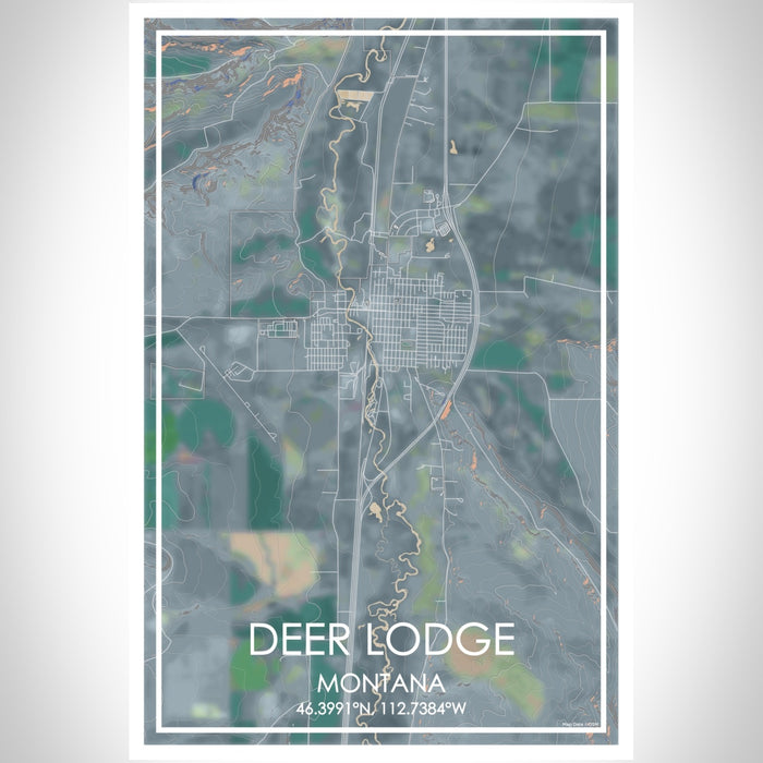 Deer Lodge Montana Map Print Portrait Orientation in Afternoon Style With Shaded Background