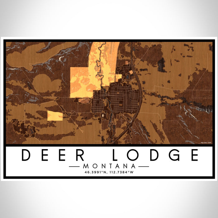 Deer Lodge Montana Map Print Landscape Orientation in Ember Style With Shaded Background