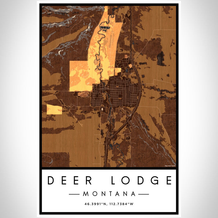 Deer Lodge Montana Map Print Portrait Orientation in Ember Style With Shaded Background