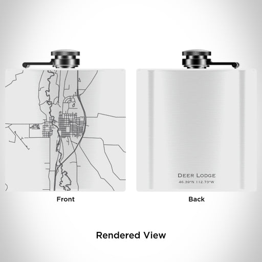 Rendered View of Deer Lodge Montana Map Engraving on 6oz Stainless Steel Flask in White