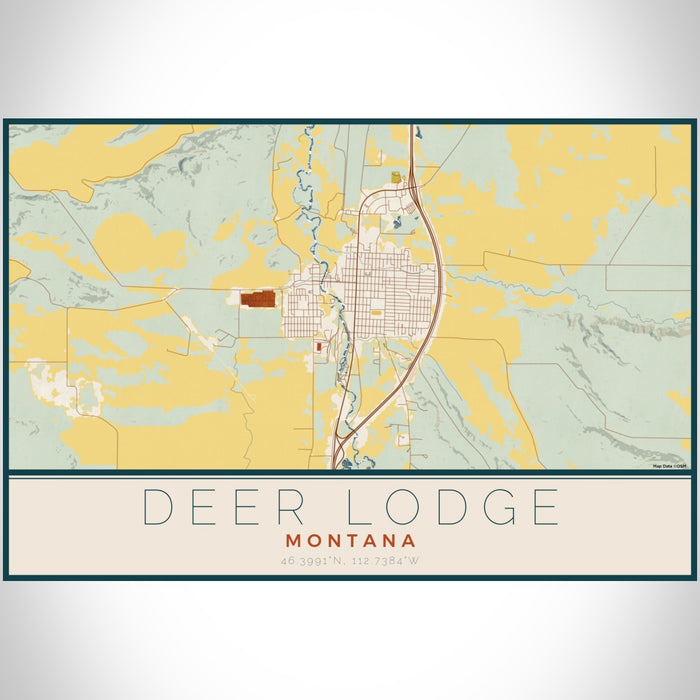 Deer Lodge Montana Map Print Landscape Orientation in Woodblock Style With Shaded Background