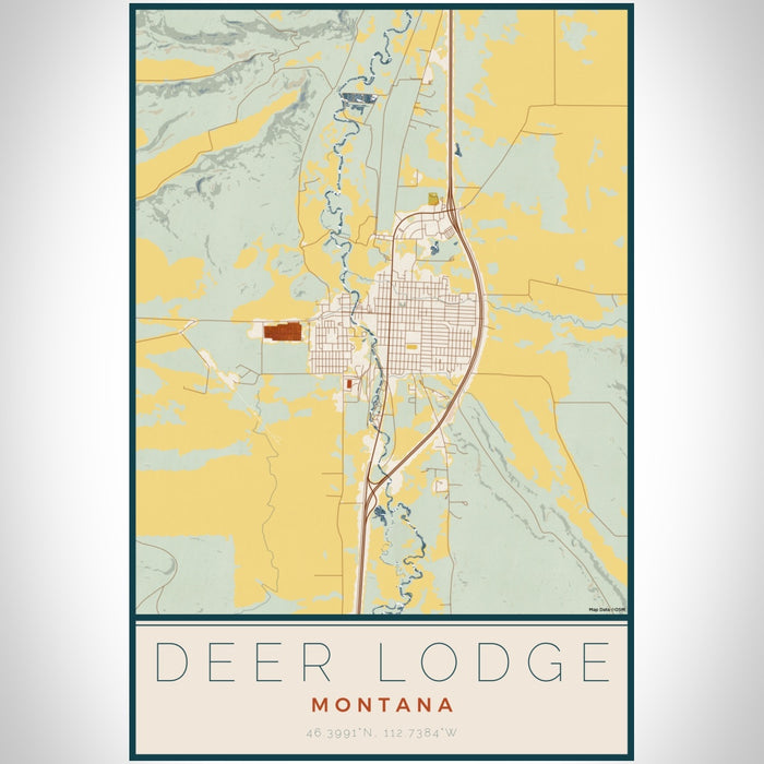 Deer Lodge Montana Map Print Portrait Orientation in Woodblock Style With Shaded Background