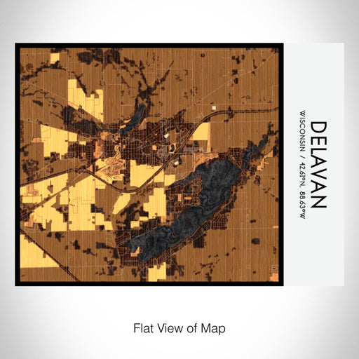 Rendered View of Delavan Wisconsin Map on 20oz Stainless Steel Insulated Bottle with Bamboo Top with printed ember style map